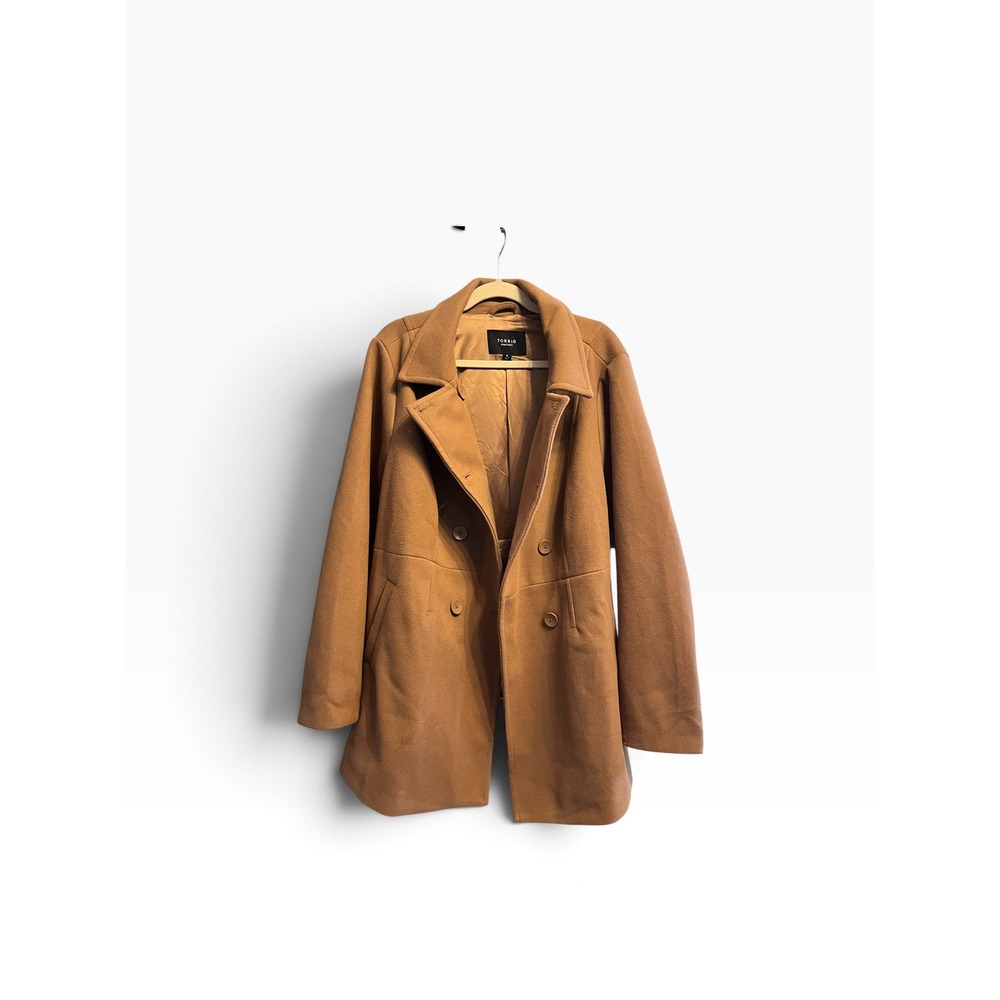 Torrid Womens Camel Brown Double Breasted Pea Coat Jacket Size 3 Plus Fit Flare